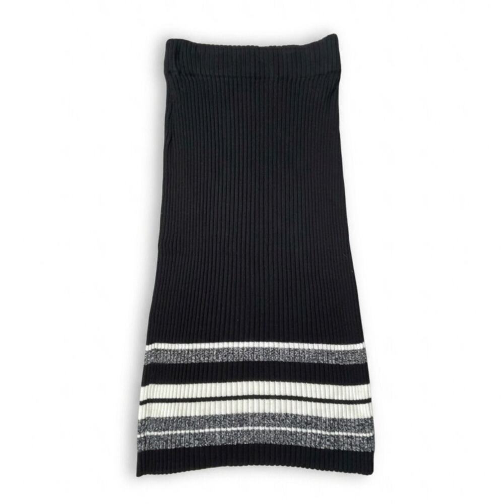 Bar III Ribbed Knit Midi Sweater Skirt Size XS Black White Grey Striped Hem EUC